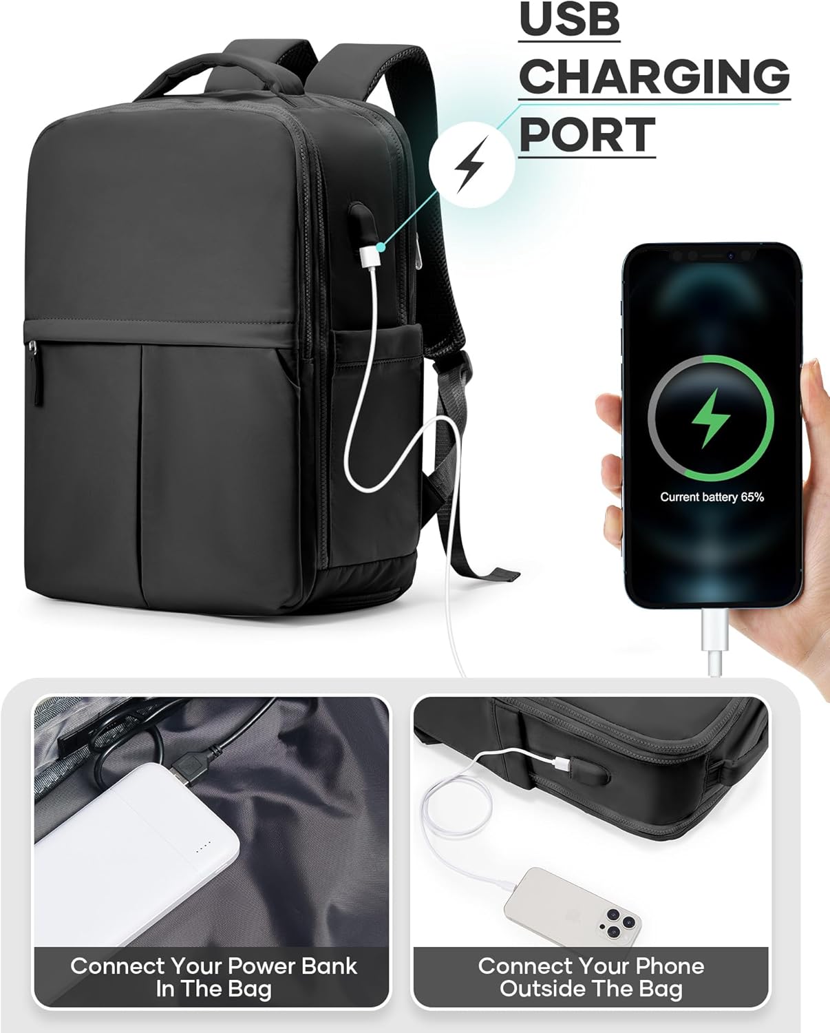 Vacuum Seal Backpack Travel Laptop Backpacks For Women Men Personal Item Travel Bag Large Carry On Backpack With Vacuum Compression Vacpack Backpacks With Pump Black - Image 8