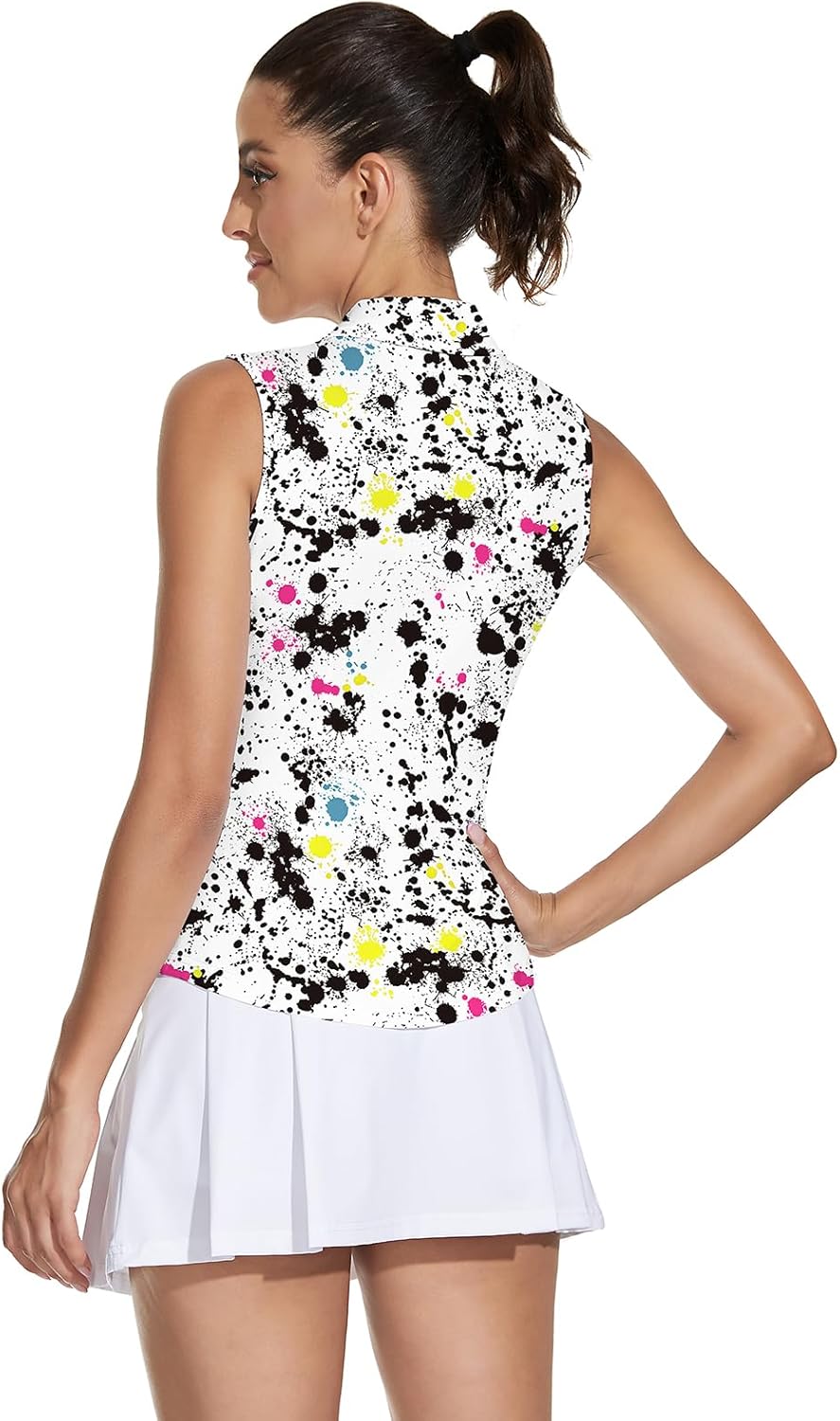 Soneven Women's Sleeveless Golf Top Floral Athletic Golf Wear Moisture Wicking Sleeveless Polo Quick Dry - Image 5