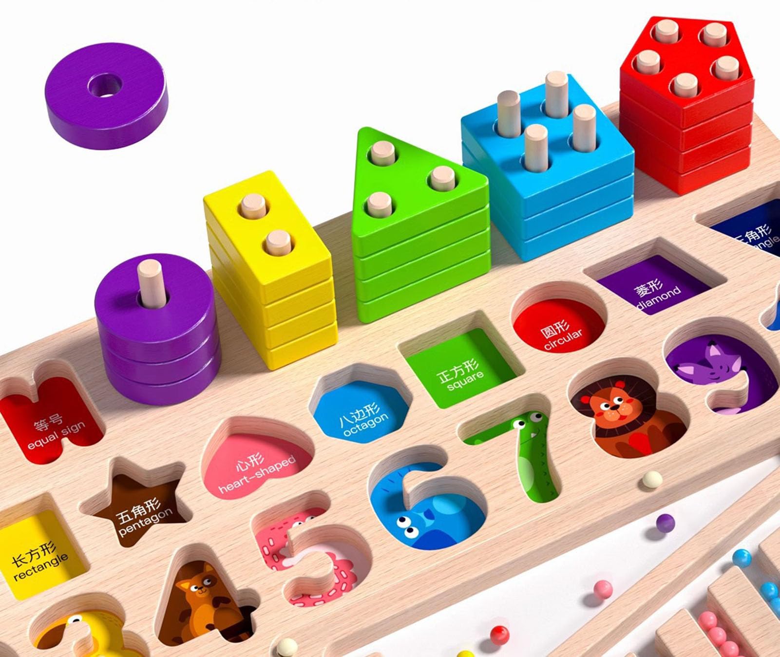 Hölzernes Montessori-Mathematikspielzeug Formensortier- und Zahlenzuordnungspuzzle mit magnetischem Labyrinth