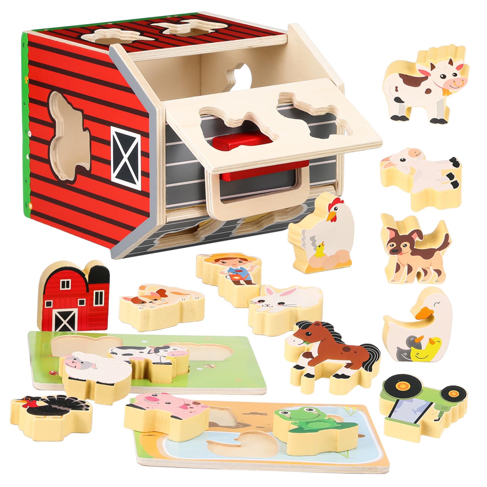 BESTonZON Giocattoli in Legno per Fienili con Figure di Animali da Fattoria Giocattoli Montessori per Ragazzo Ragazza di Anni Attività Prescolari in Legno Sicuro e Robusto