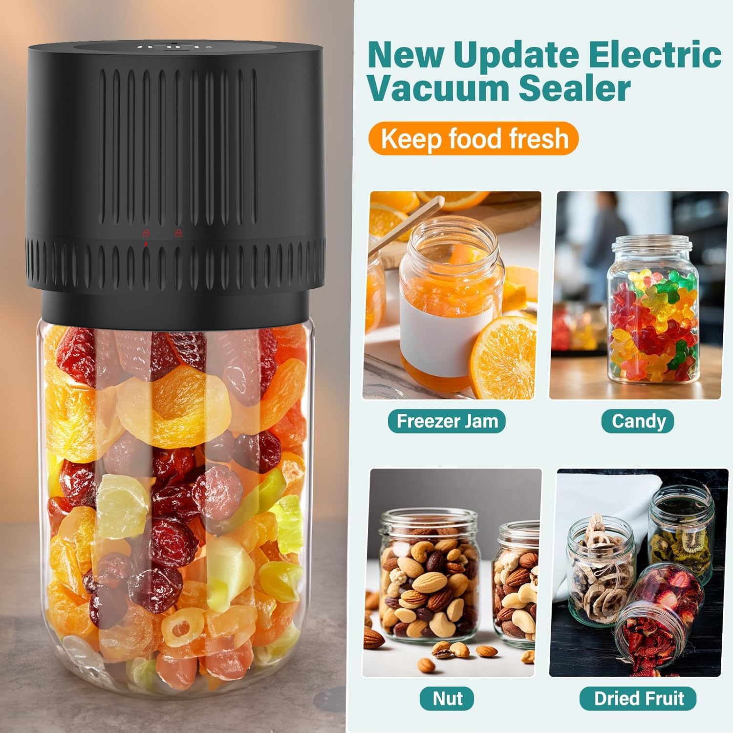 Fresh Guard Vakuumier-set,freshguard Vakuumier Set,eco Seal Pro,3 In 1 Electric Mason Jar Vacuum Sealer Kit,versatile Strong Vacuum Preservation Sealing Tool,vakuumierer Gläser,mason Genie-A
