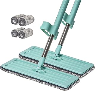 Hand Free Wash Wet & Dry Mops , 360° Free Rotation Squeeze Mop, Large Microfiber Spray Mop Pads, Stainless Steel Handle, Self Wringing Mop for Floor Cleaning , 2 Extra Reusable Washable Mop Pads, Nordic Green (2 PCS)