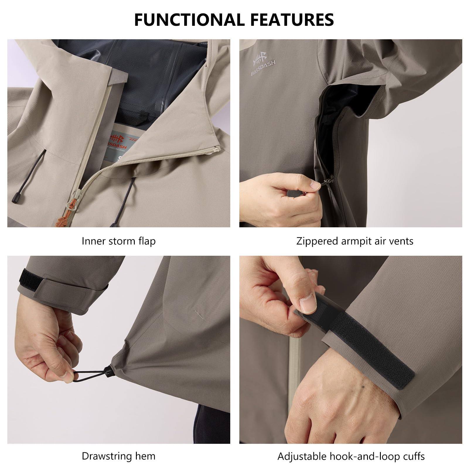 BASSDASH VORTEXIS - Chaqueta impermeable para hombre, transpirable, ultraligera, antidesgarros, plegable, para pesca, caza, senderismo