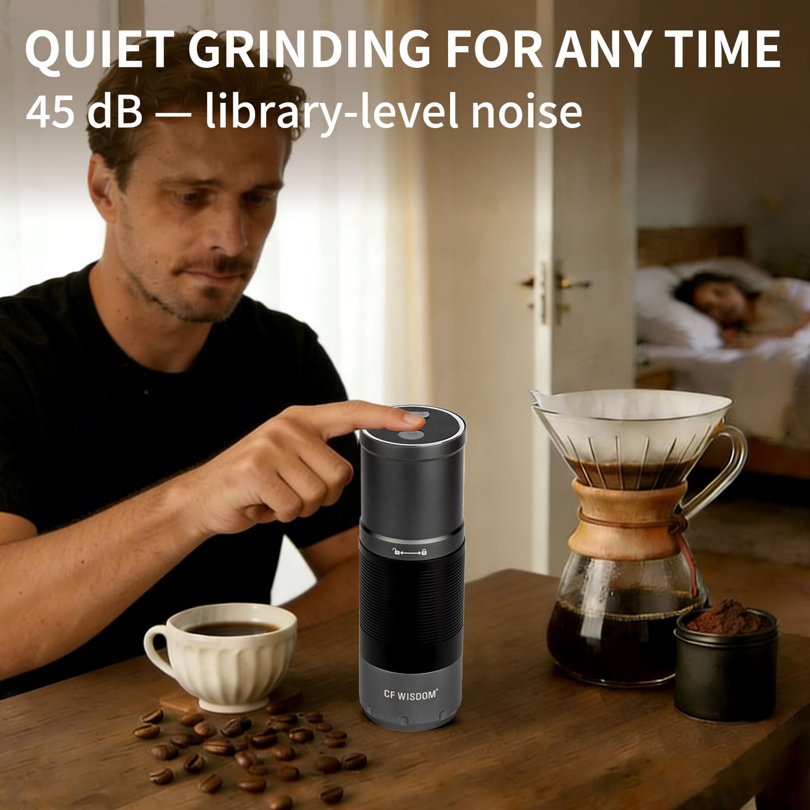 Amazon | CF WISDOM ポータブル電動コーヒーグラインダー 円錐バー 