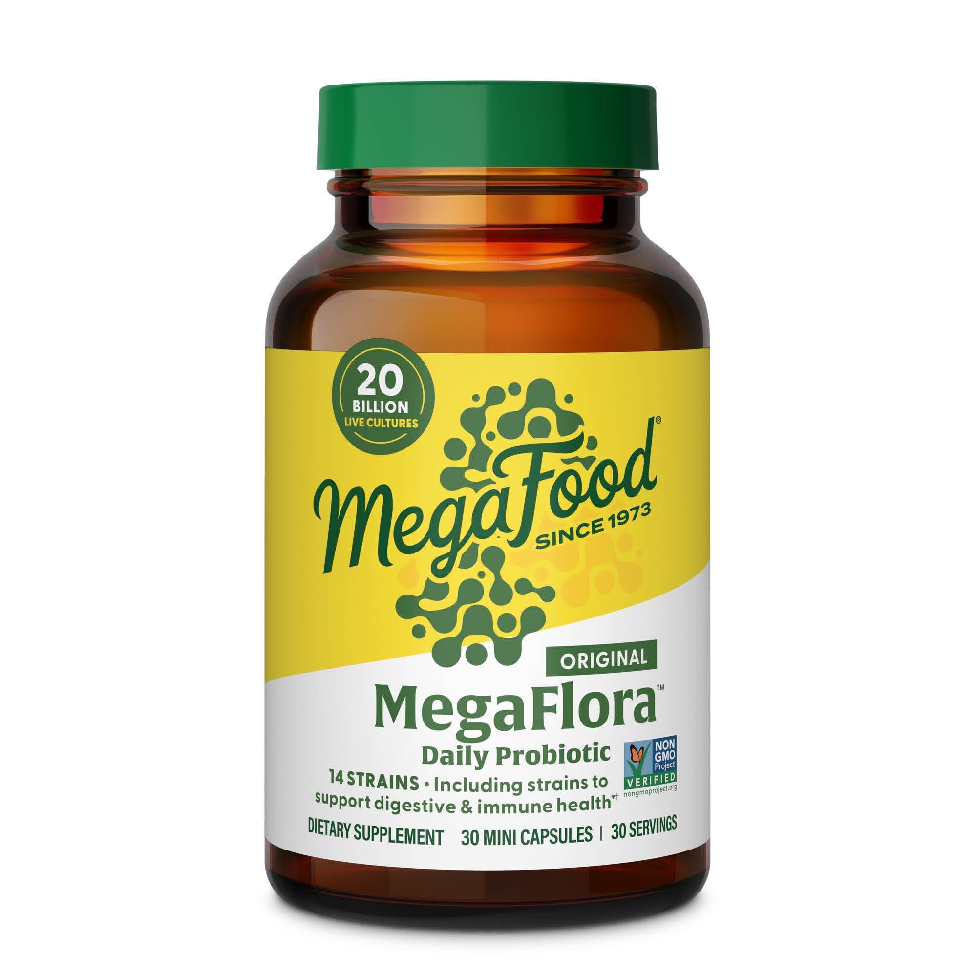 MegaFlora Probiotic - Probiotics for Women Digestive Health - Immune Support Supplement - 20 Billion CFU - 14 Strains - Non-GMO - Vegetarian - 30 Mini Capsules (30 Servings)
