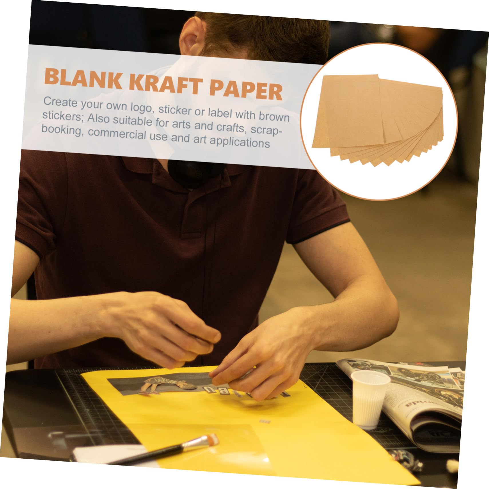 Papier Autocollant pour Étiquettes A4 en Papier Kraft, 100 Feuilles