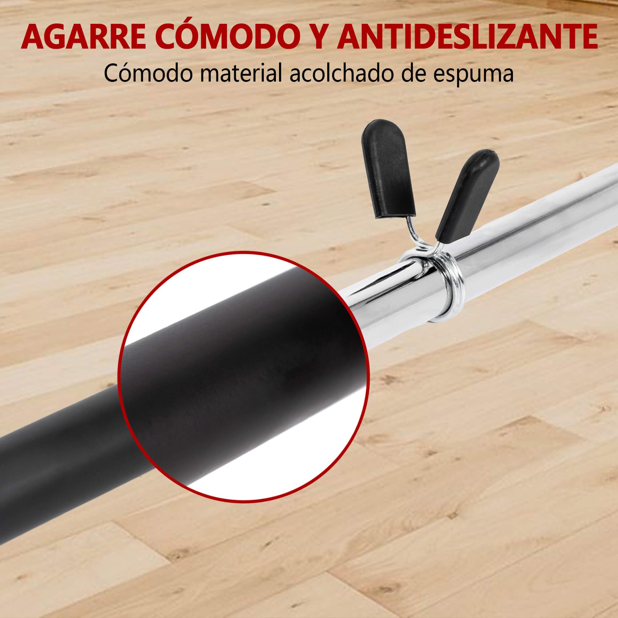 Barra de Pesas, Barra Recta Desmontable Ø25mm 140cm, Acero Resistente, 2 Cierres para Mancuernas, Espuma Antideslizante, Barra Olimpica para Fitness Gimnasio en Casa