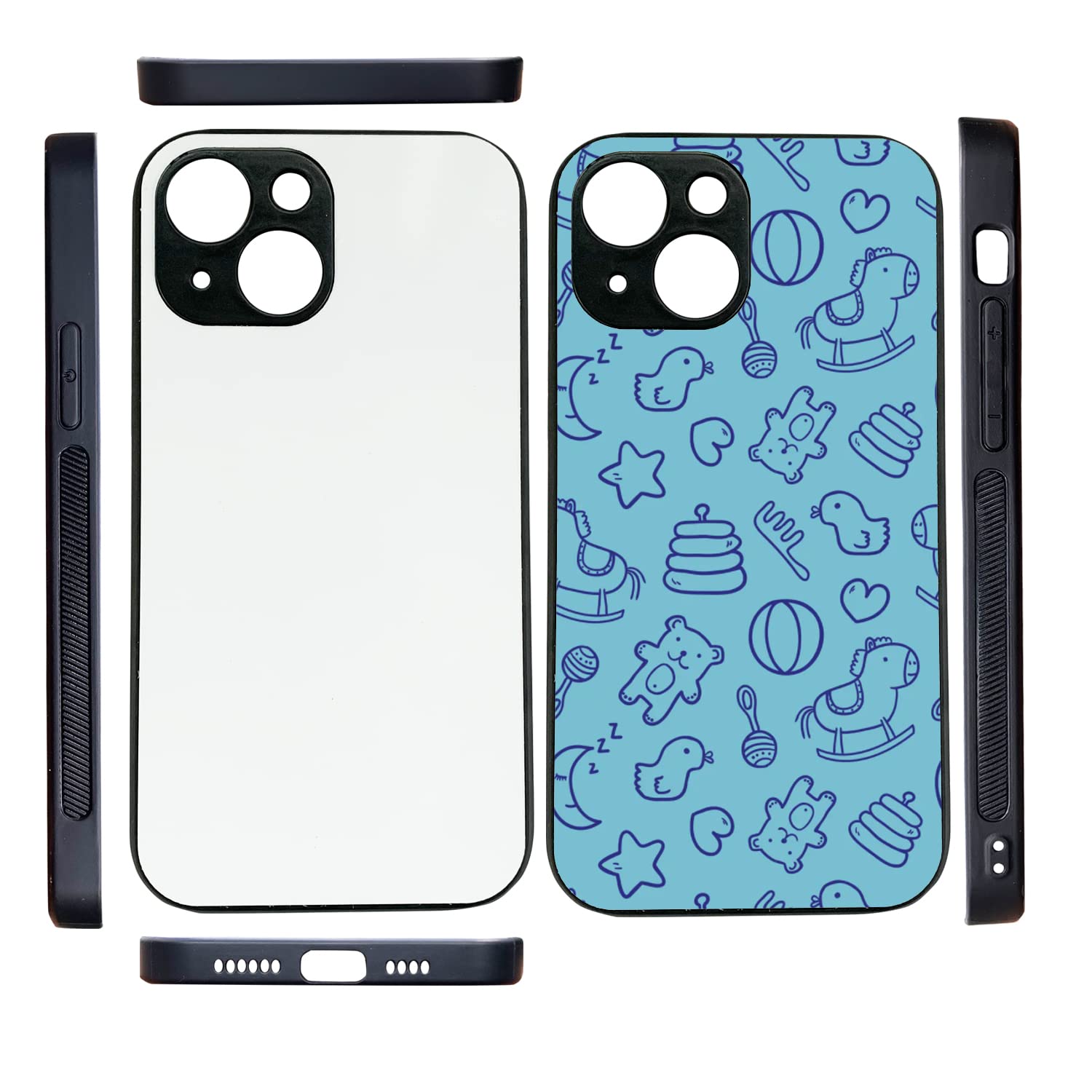 JUSTRY 5PCS Sublimation Blanks Phone Case Bulk Soft Rubber TPU Covers Compatible with Apple iPhone 13 Mini,5.4 Inch (2021),Easy to Sublimate DIY, 2 in 1 2D with Insert Aluminum No Glitter