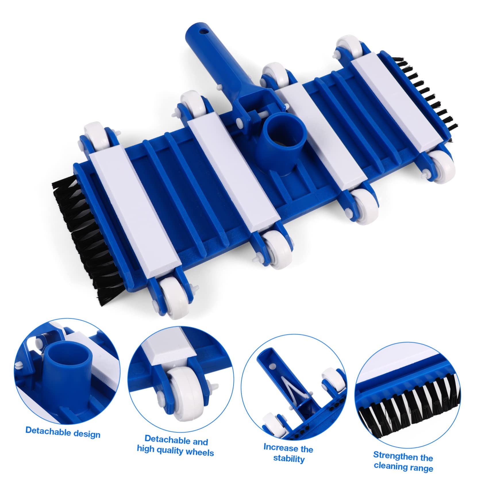 Yardwe Cabezal De Vacío para Piscina Accesorio De Limpieza con Cepillos Y Ruedas Integradas Compatible con Postes Telescópicos para Limpieza Manual De Piscinas Y SPA