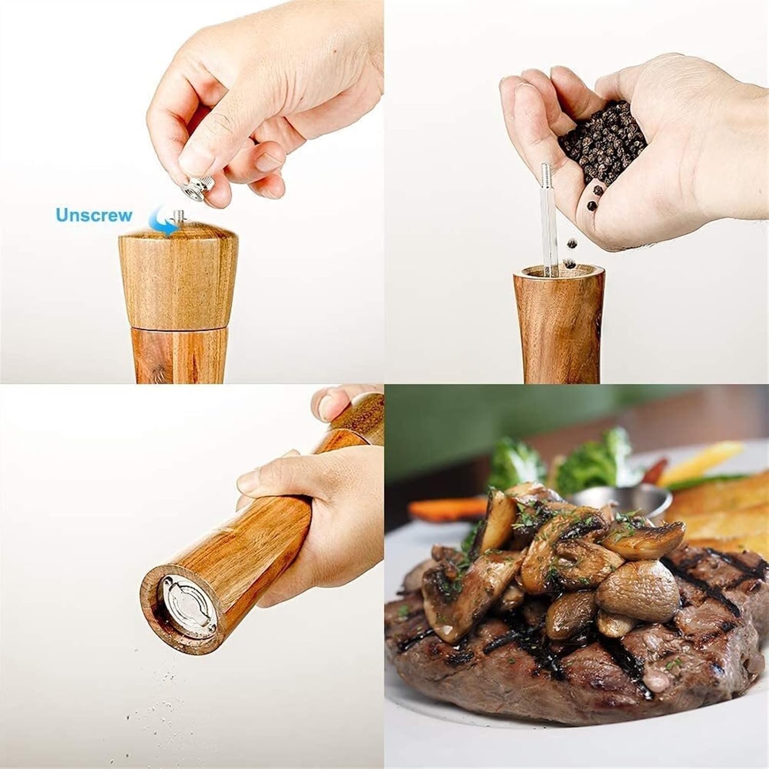 ペッパーグラインダー 木製塩コショウグラインダー 木製手動ペッパーグラインダー 強力で粗さを調整可能 キッチンスパイスミル (色: