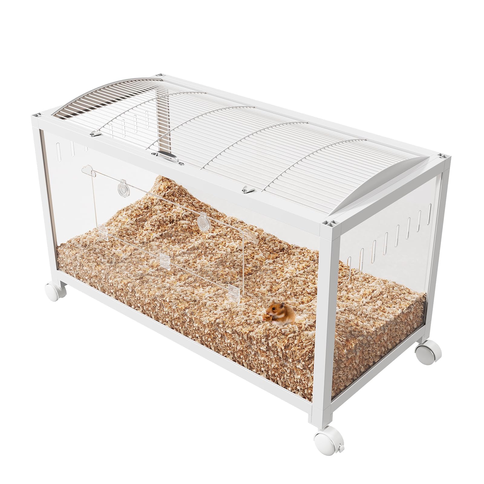 Gabbia per criceti, 96 x 47 x 50 cm, gabbia in metallo con porta d'ingresso, 96 x 47 x 50 cm, habitat roditori trasparente di vista panoramica a 360°, per criceto siriano nano