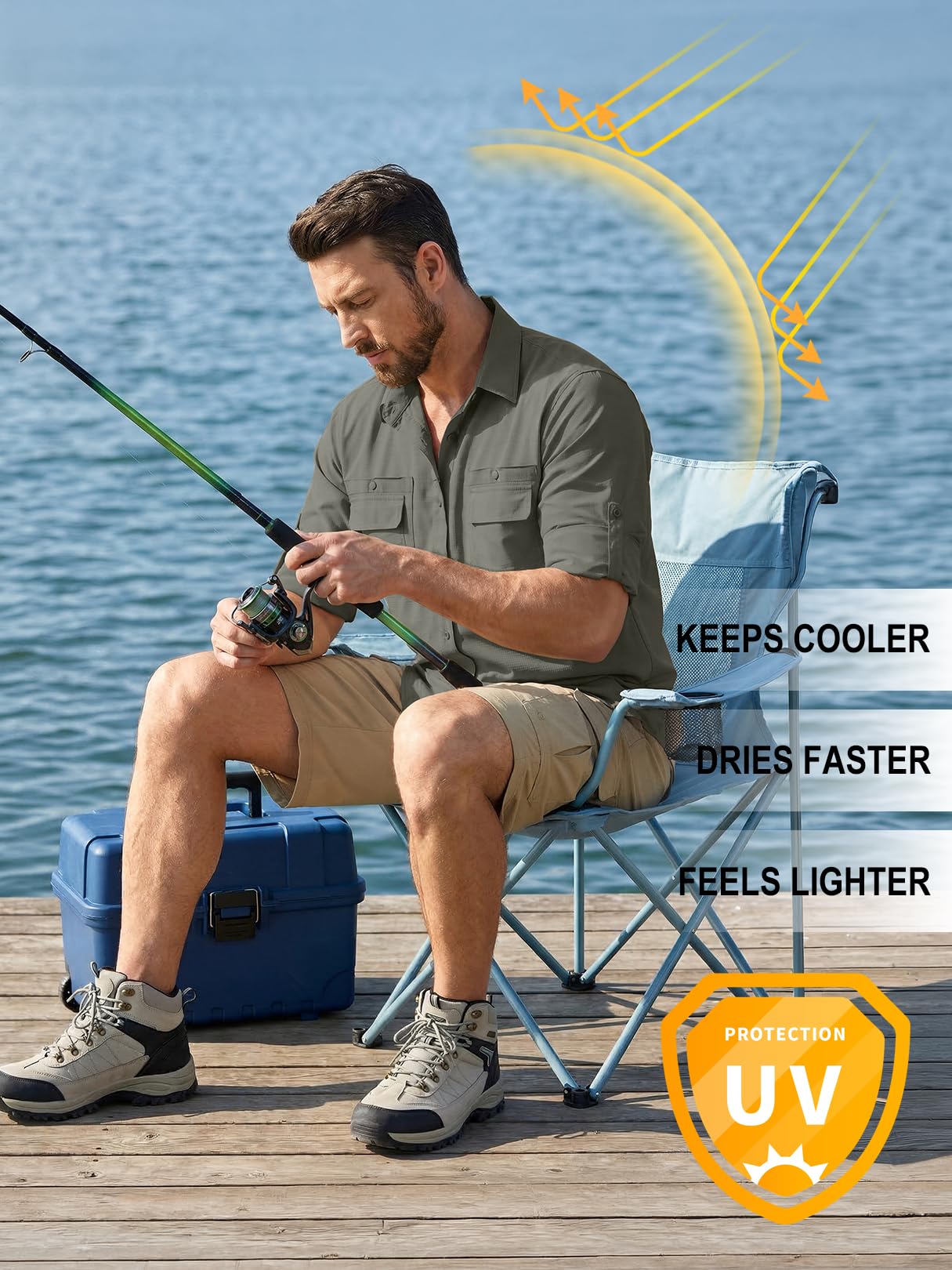 Camisas de pesca con protección solar para hombre, manga larga, para viajes, UPF 50+, UV, secado rápido, para safari, camping, senderismo, camisas con botones