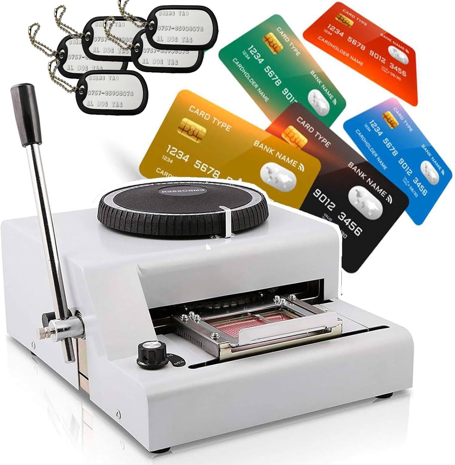 HTDRE Manual Card Embosser Machine for PVC ID and VIP Cards, Letterpress Engraving Tool for Dog Tags and Card Making