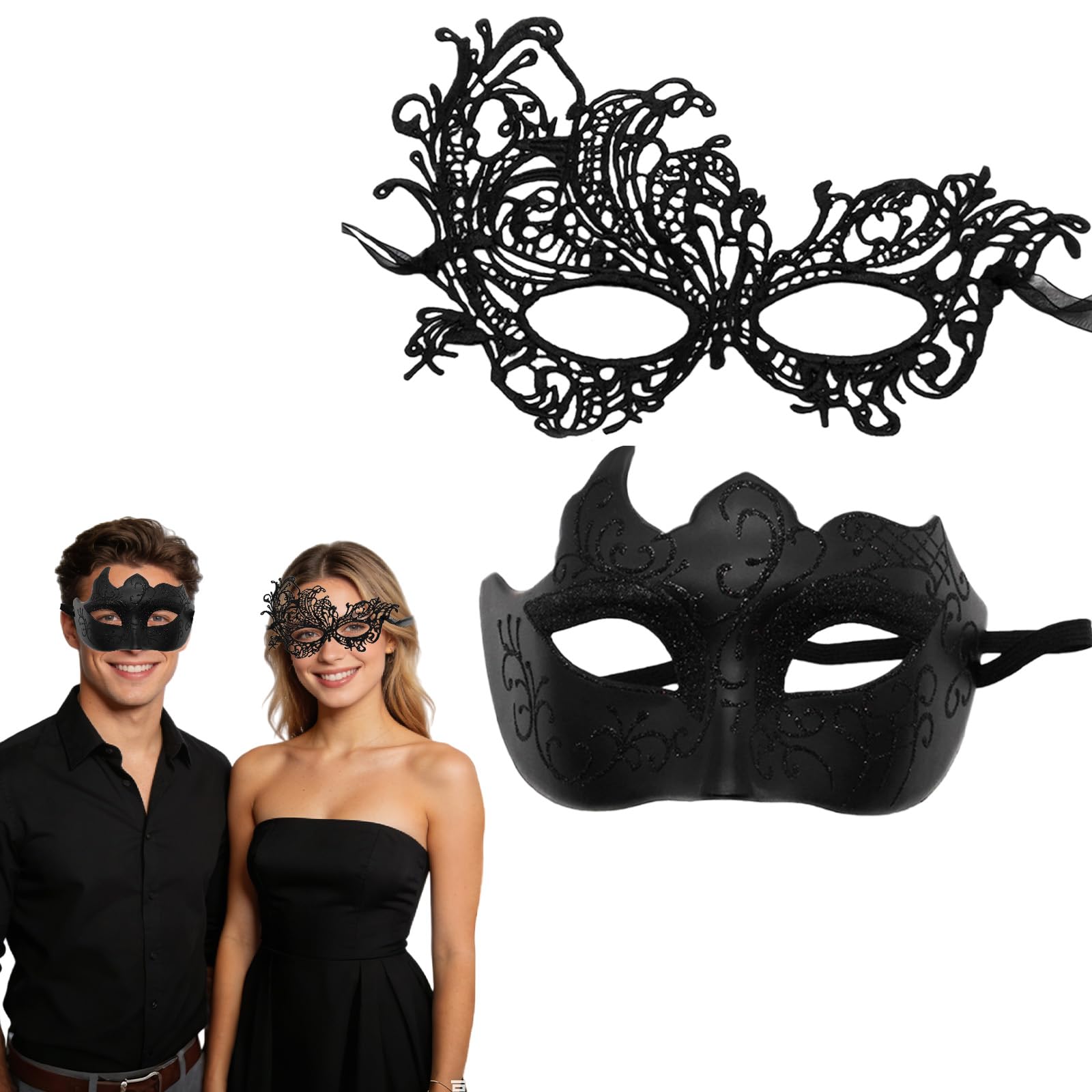 Richaa 2 Pcs Carnival Masquerade Mask for Women Lace Masquerade Masks Men for Costume Themed Party Halloween Valentine's Day Christmas