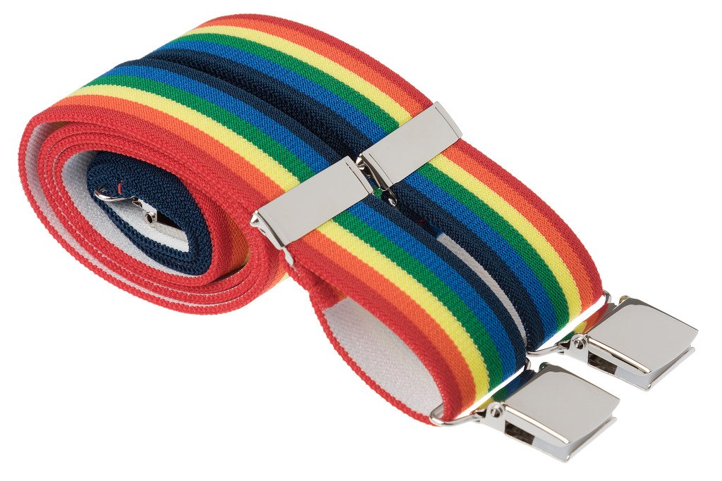 Rainbow Braces - Quality Striped Trouser Suspenders Bright Multicolour 35mm Wide Clip on 4 Strong Heavy Duty Silver Clips - Extra Long Sizes XL XXL - Suit Trousers Braces For Men Fully Adjustable
