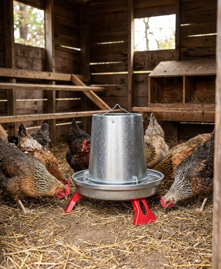 Tramoggia metallica galline con gambe 5 kg, 33x32 cm