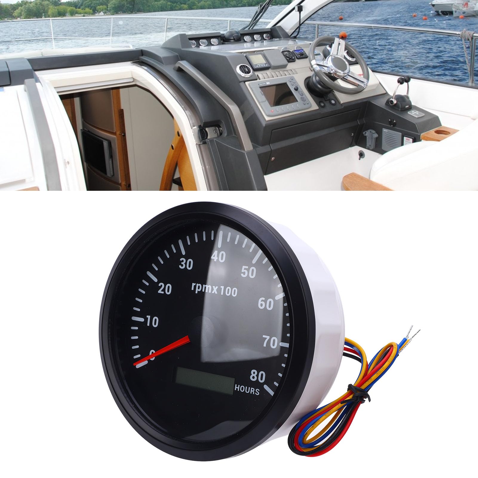 Compteur de Vitesse de Moteur de Bateau, Tachymètre, 110 Mm, 4-3/8 Po, avec Rétroéclairage 7 Couleurs, pour Voiture, Camion, Bateau, Camping-car, Tracteur, Engins (Cadran noir