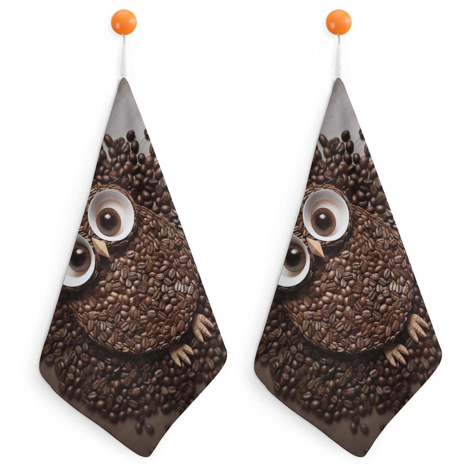 VstaDank Coffee Bean Owl Washcloth with Hanging Loop Quick Dry Microfiber Hand Towel Highly Absorbent Wash Cloth Reusable Makeup Remover Cloth Soft Feel Fingertip Towel for Bathroom