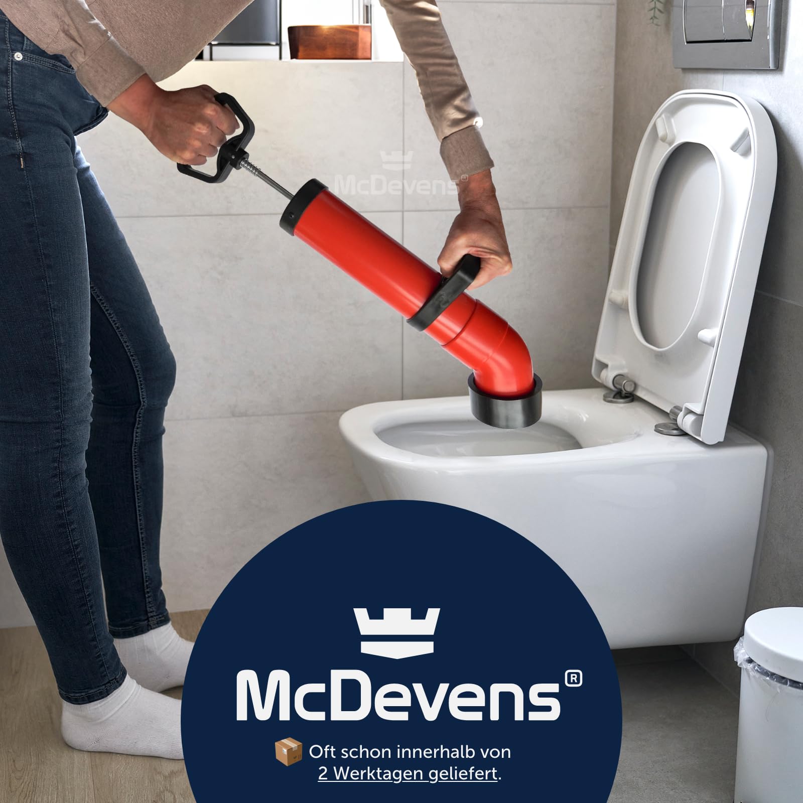 Rohrreinigungspumpe mit 3 Aufsätzen - für Küche, Bad & Toilette - rohrreiniger - abfluss pumpe - pömpel abfluss pümpel - abflusspumpe - abflussfrei pumpe rohrreiniger - rohrreinigungsspirale