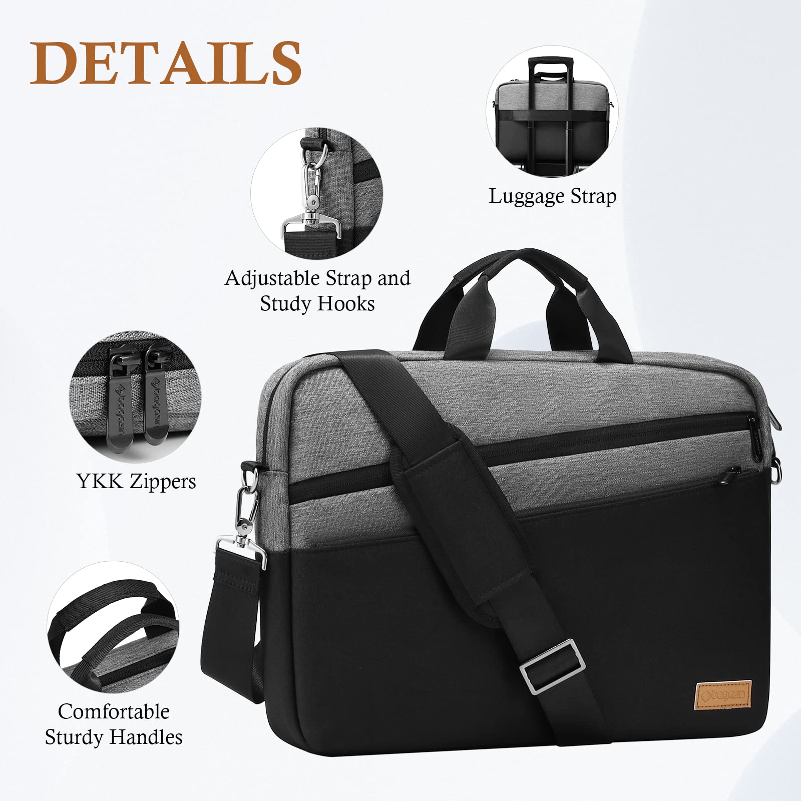 bagasin 15.6 17.3 inch Laptop Computer PC Shoulder Bag Carrying Case, Water-Repellent Fabric Briefcase Toploader