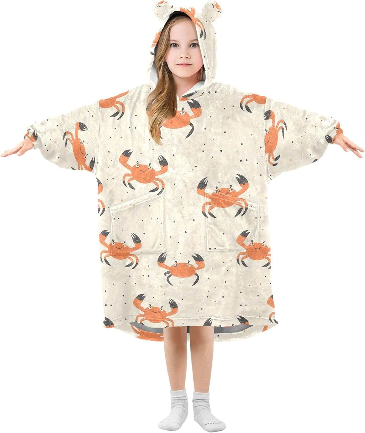 Cute Crab Kids Wearable Blanket Hoodie with Pocket and Sleeves for Toddlers, Cute Hoodies Girls Boys B0404073