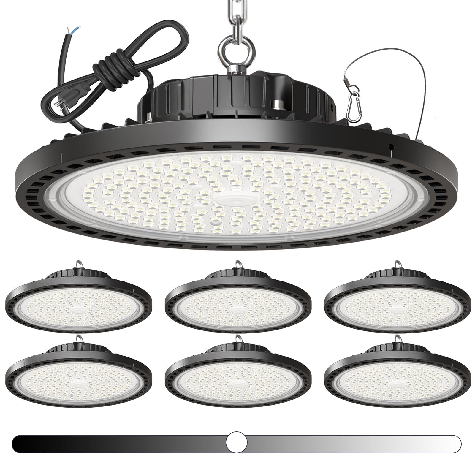 6 Pack UFO LED High Bay Light 0-10V Dimmable 150W 27000LM 5000K - High Bay LED Shop Light