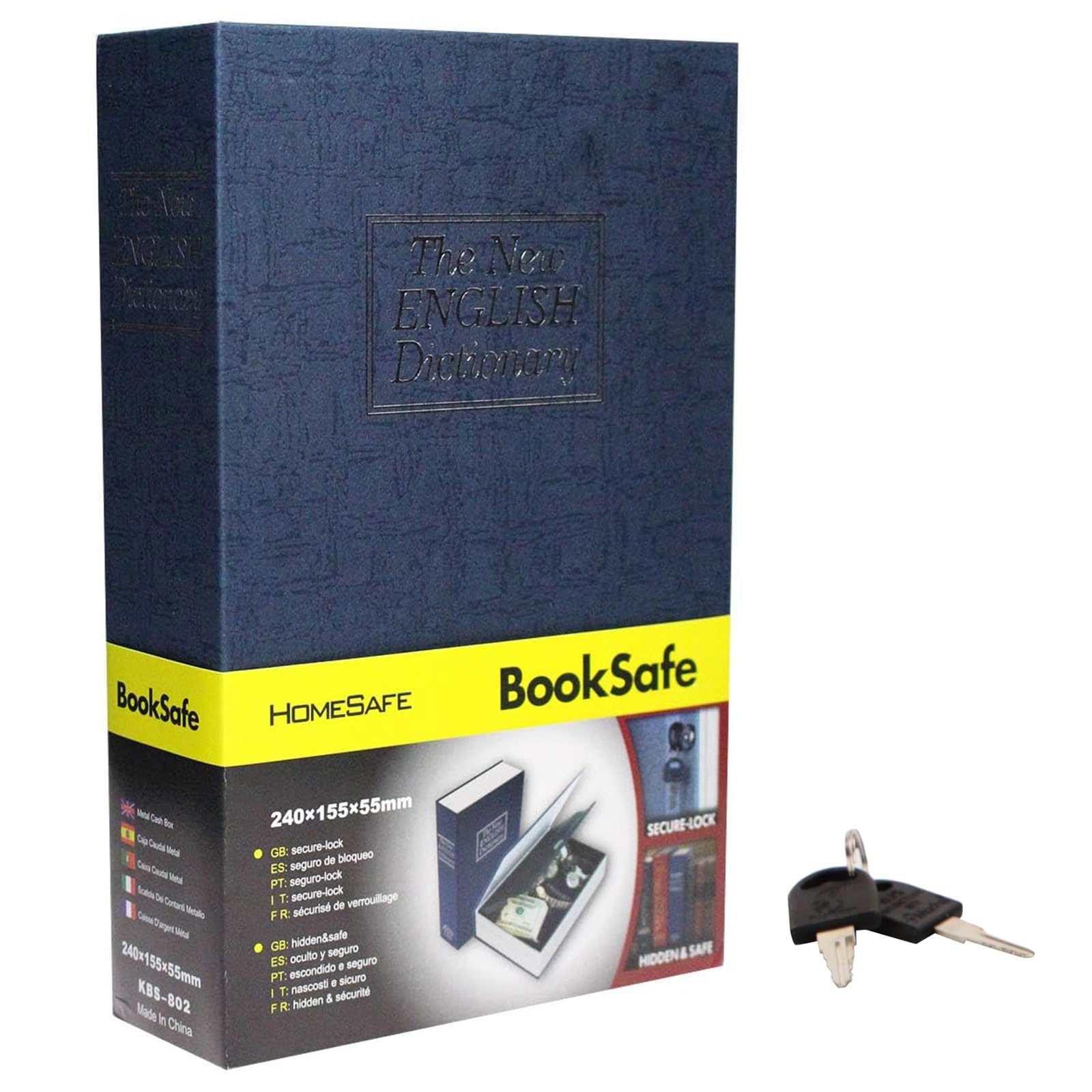 HAPPENWELL Book Safe Box with Key Lock, Blue,Perfect for Traveling, Store Money, Jewelry, and Passport
