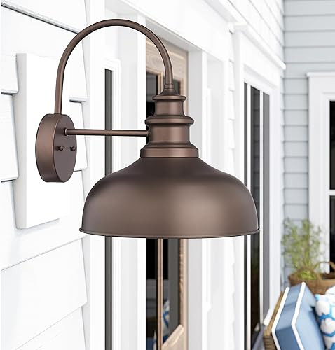 Miniatura 6 de Bestshared Lámpara de granero de cuello de cisne de 14 pulgadas, cúpula de granja, lámpara de montaje en pared exterior, aplique de pared al aire