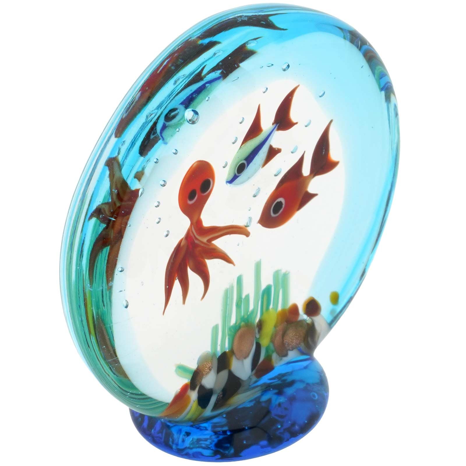 GlassOfVenice Acquario in Vetro di Murano con Statuetta di 2 Pesci e Un Polipo - Scultura Decorativa su Base Alta 2-1/4 Pollici per Acquario da casa o da Ufficio, Regalo Fatto a Mano a Venezia, Ital