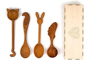 JABIHOME Wooden Spoons for Eating, Cool Mother's Day Gifts for Cat Lovers