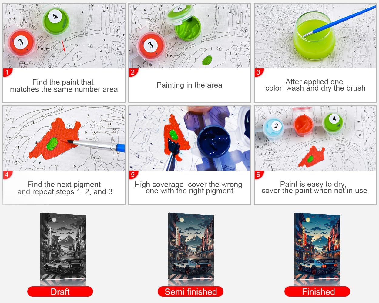 TUMOVO Paint by Number for Adults, DIY Acrylic Painting for Adults, Anime Car in The City Paint by Numbers Adults' Paint-by-Numbers Kits Arts Craft for Wall Decor, 16X20 Inch(with Frame)