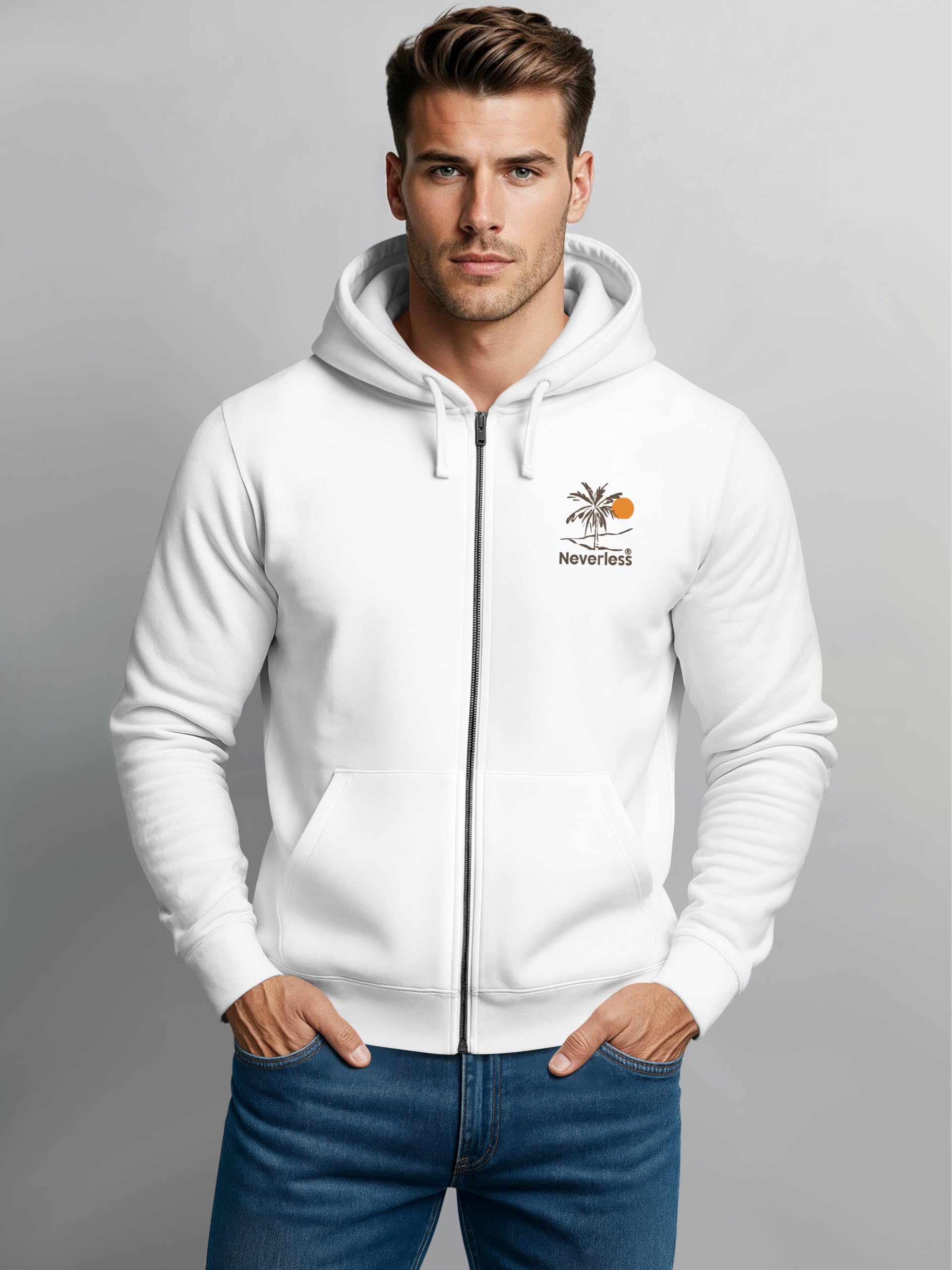 Neverless® Herren Sweatjacke Backprint Palme Graphic Design Zipjacke Zip-Hoodie Männer Fashion Streetstyle