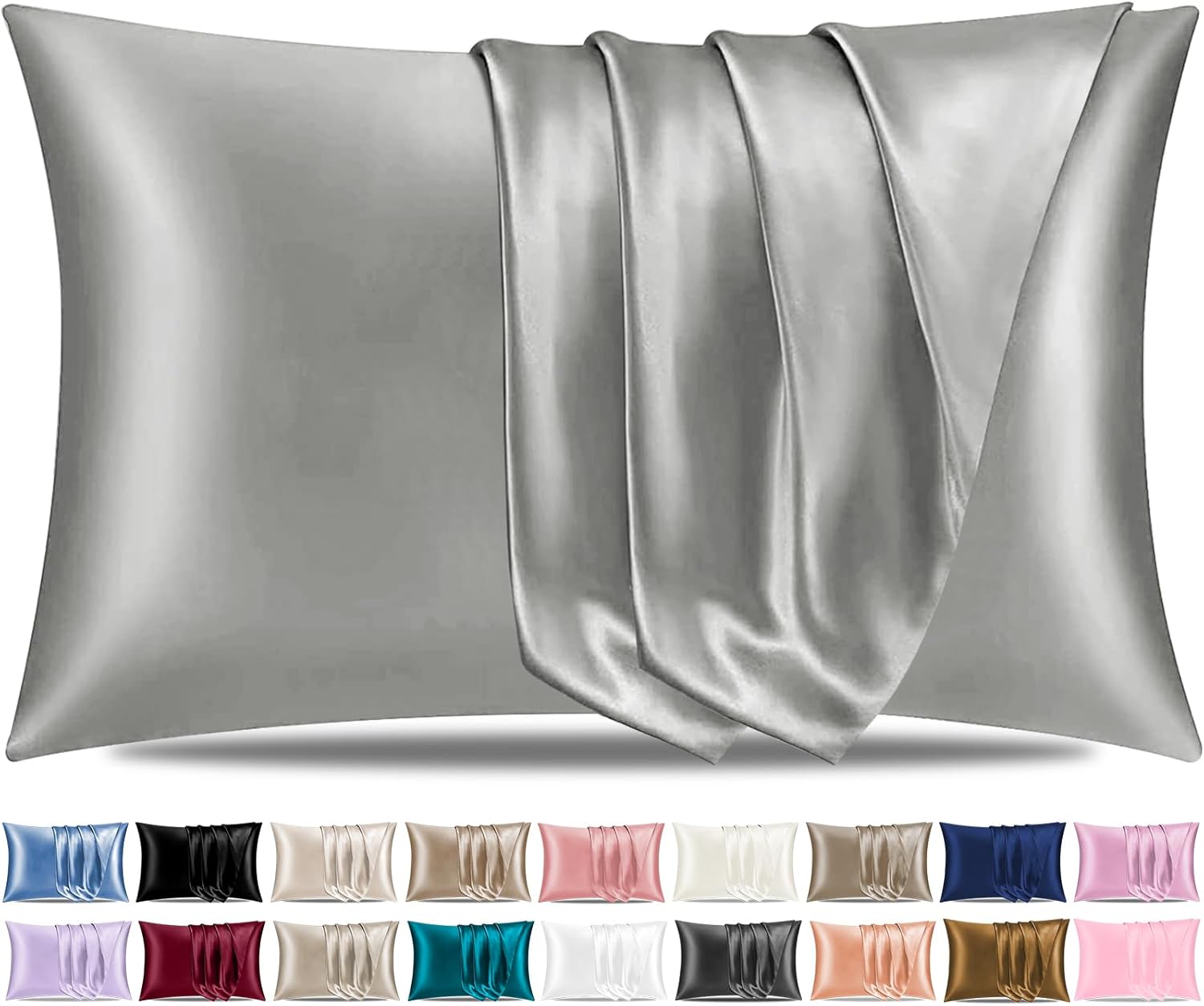 Pamposh Satin Silk Pillowcases For Hair And Skin 2 Pack Standard Size with Envelope Closure (2