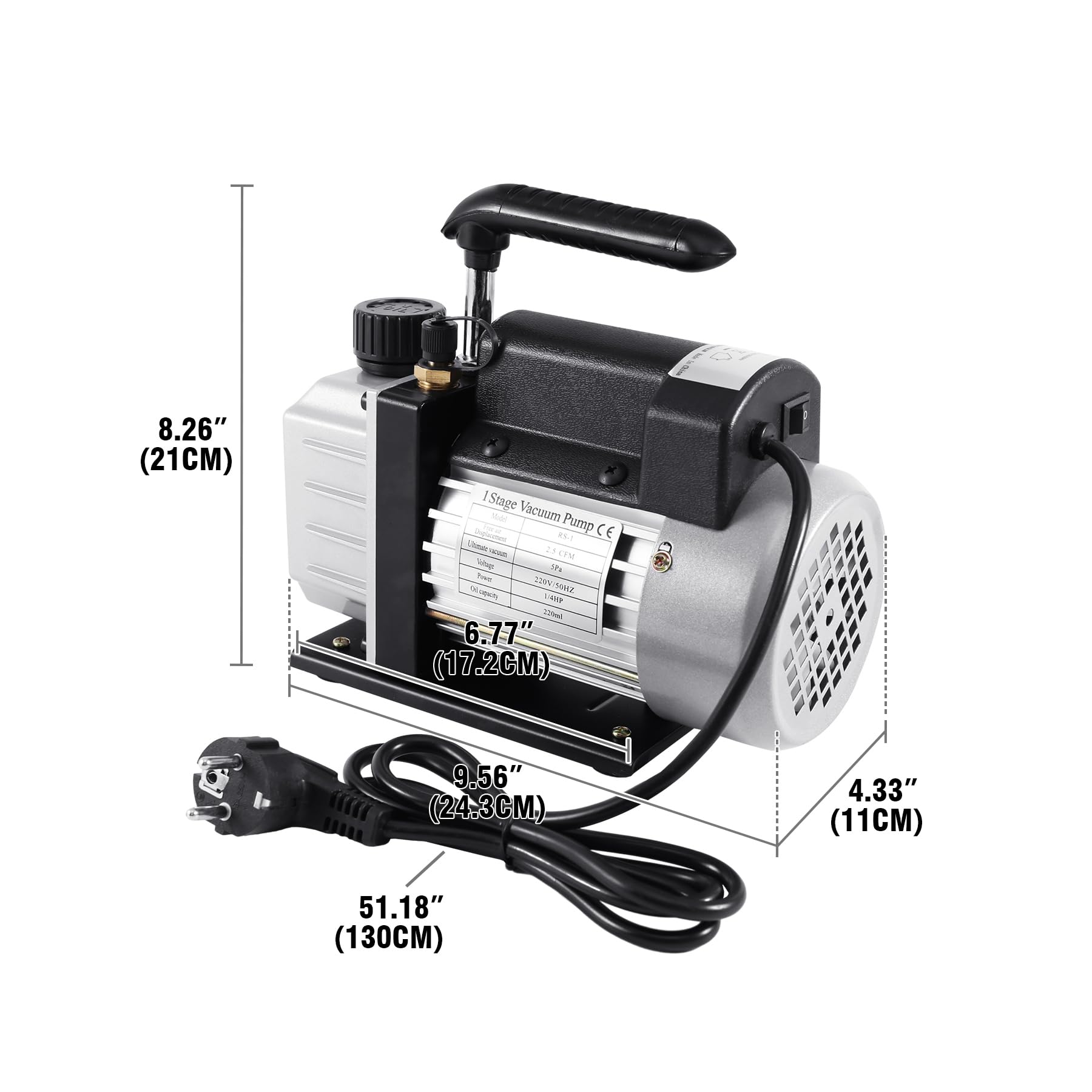 Vakuumpumpe 2,5 CFM Aluminium, 1/4HP 0,05 mbar Klimaanlage Unterdruckpumpe