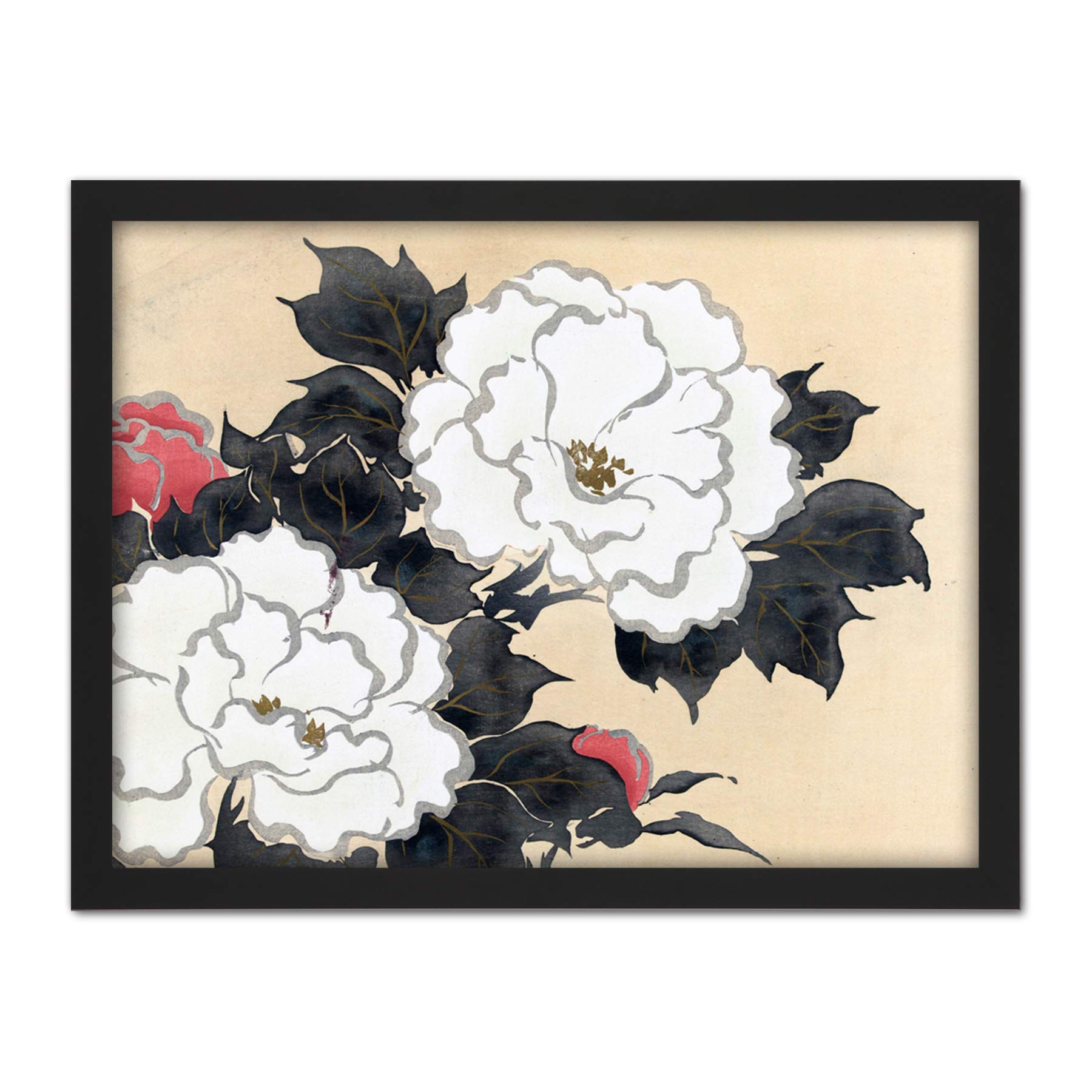 Artery8 Kamisaka Sekka Peonies Flower Japanese Painting Artwork Framed Wall Art Print 18X24 Inch