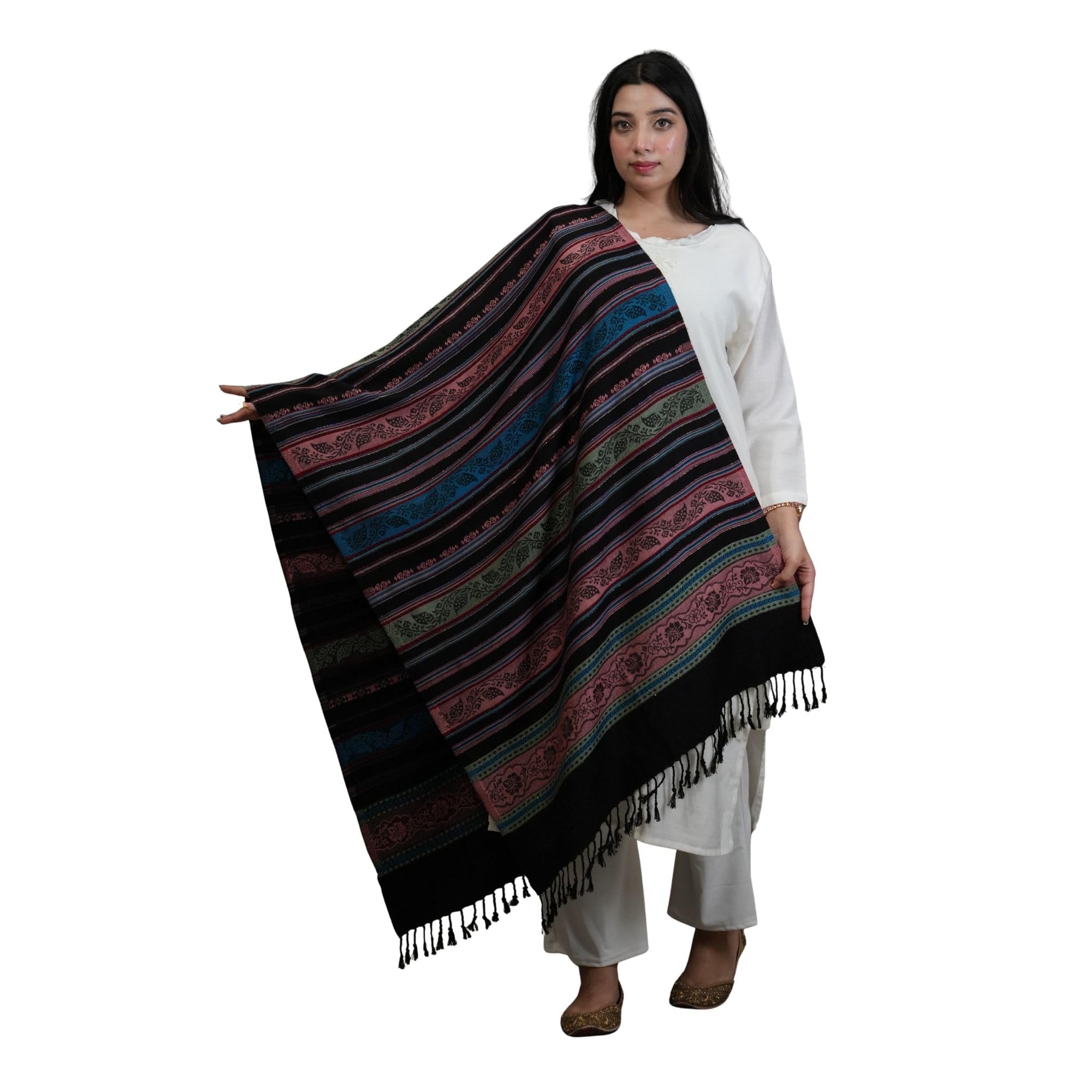 Acrylic Striped Women Shawl | Black-image-7