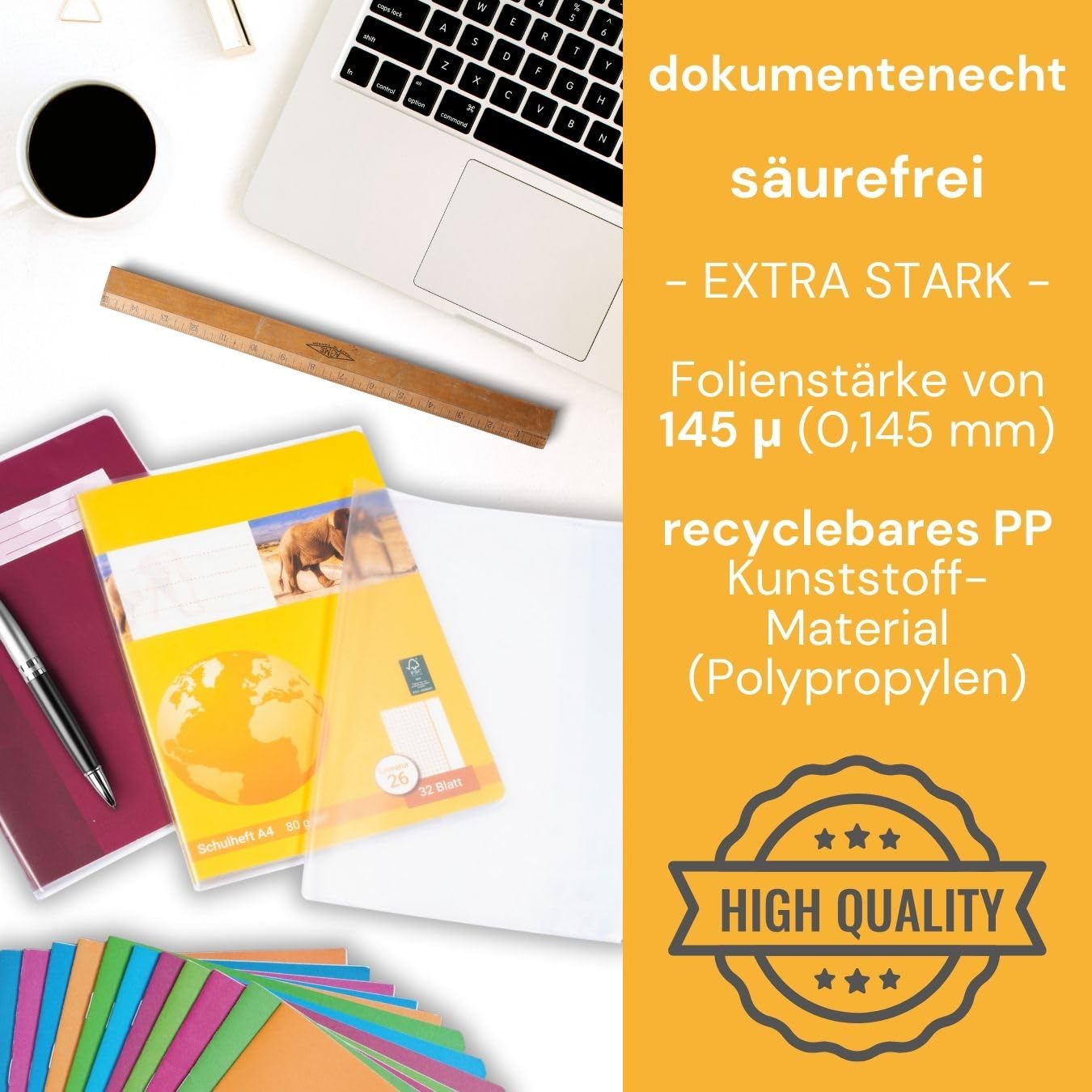 perfect line 150 koszulek na zeszyty DIN-A4, przezroczyste i bardzo mocne, przezroczyste okładki na zeszyty z nadającego się do recyklingu polipropylenu, nadają się do dokumentów (10 zestawów po 15