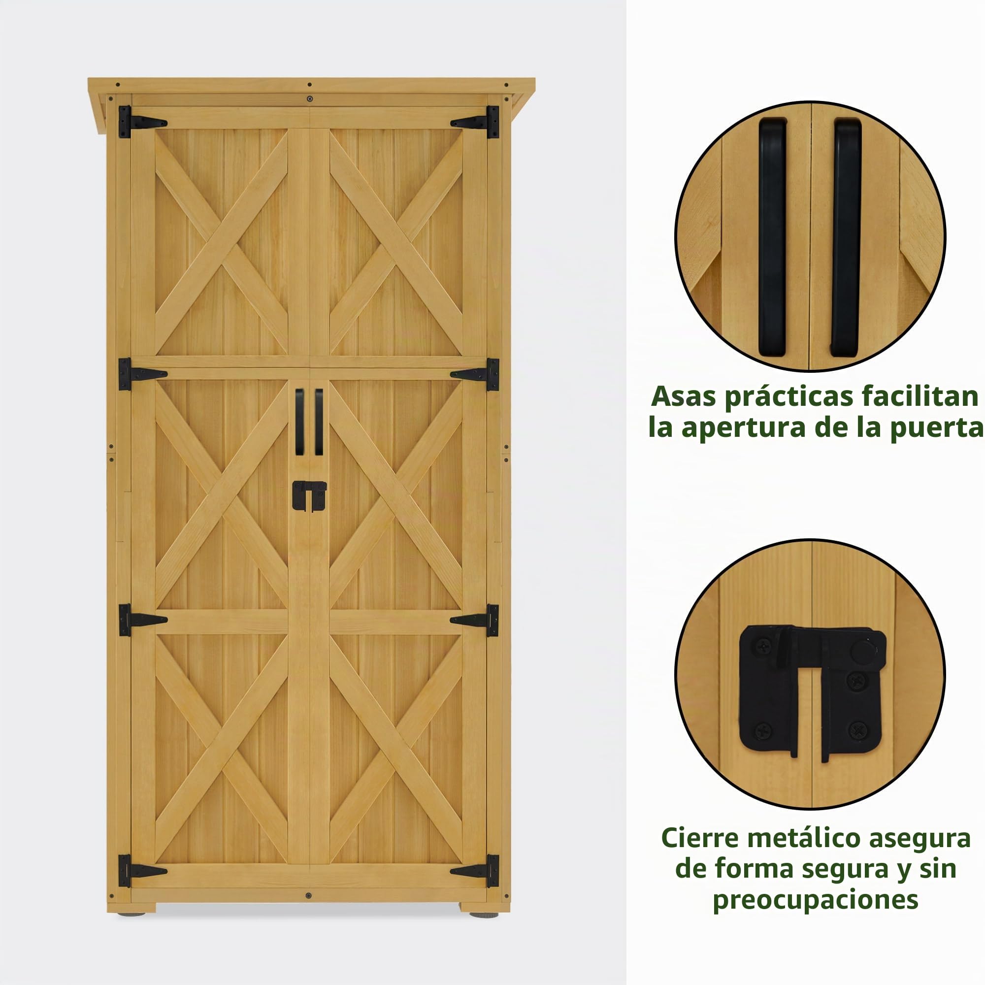 M MCombo - Armario de jardín de madera, mini casa de jardín resistente a la intemperie, cobertizo para herramientas al aire libre, para exteriores, balcón, terraza, 0878-F (Natural)