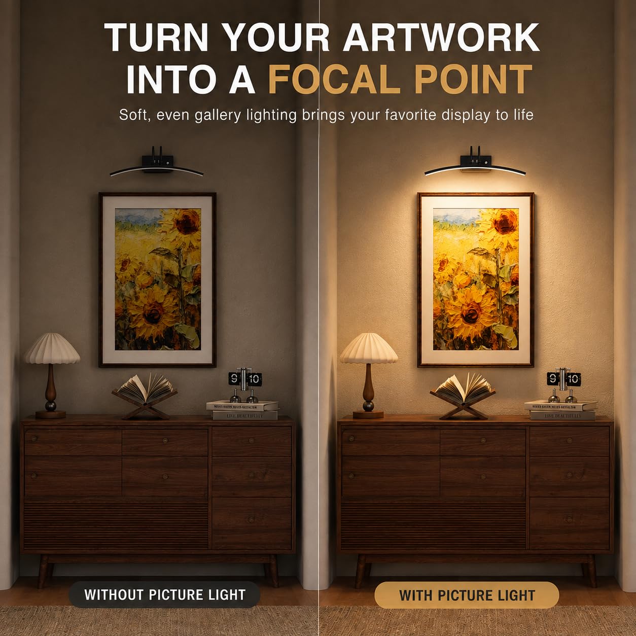 PAIHOME Luce per immagini a batteria con telecomando e funzione dimmerabile, 400 cm, nera, ricaricabile, 5000 mAh, 3 colori e luminosità, luce artistica per dipinti, opere d'arte in galleria, ritratti