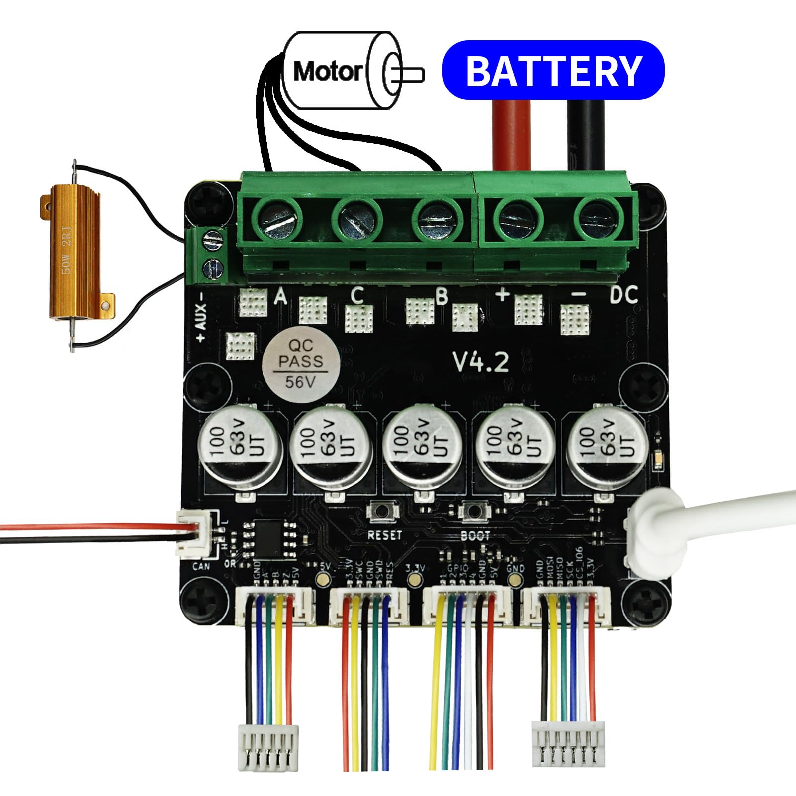 Yctze ODESC V4.2 Single Drive High T Brushl Servomotor Controller für FOC BLDC 8-56V 20A, Kompatibel mit Odrivetool, Motortreiberplatine