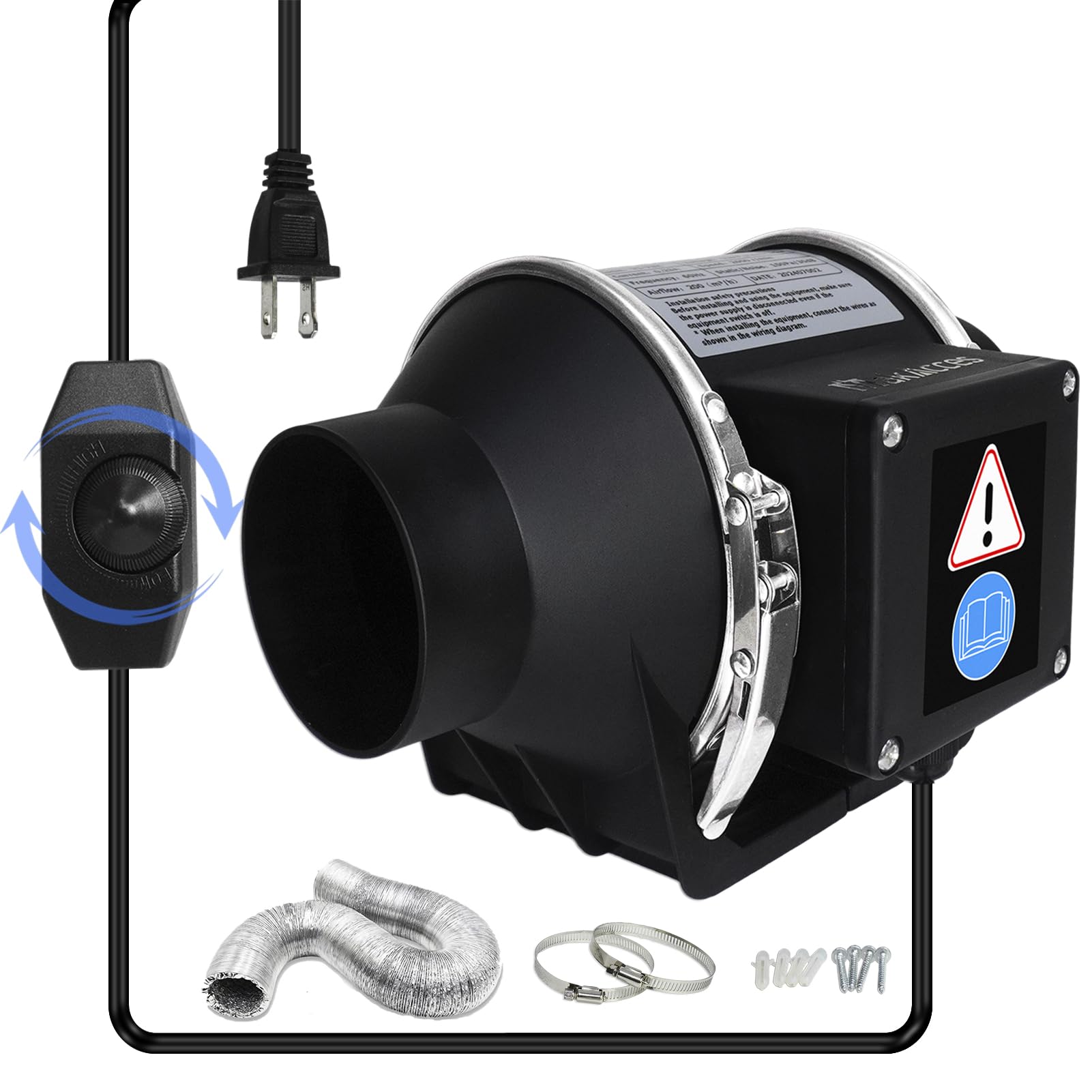 Ventilateur de conduit en ligne 76mm extracteur d'air avec tuyau et variateur