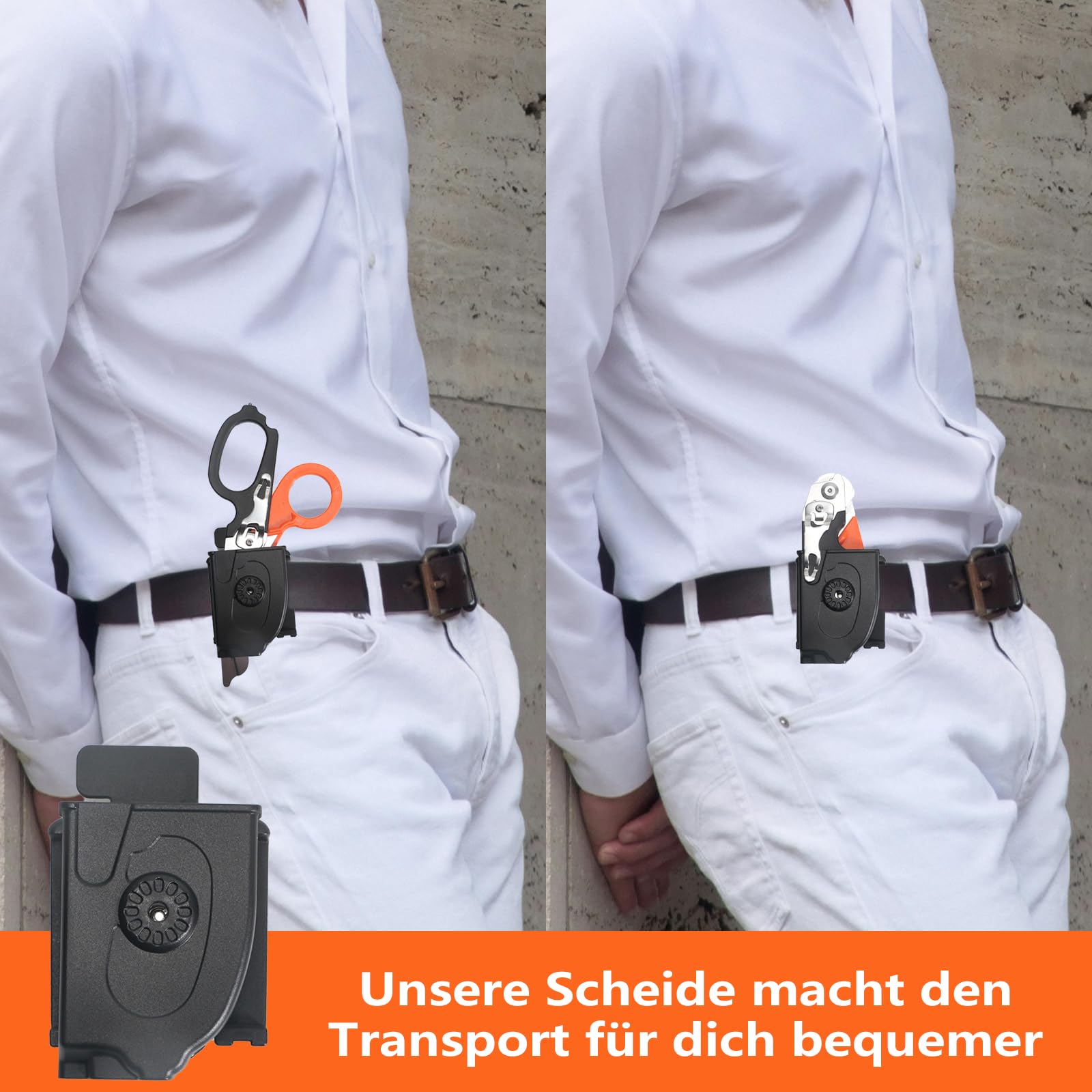 Trauma-Schere, Rettungsschere Multitool, Notfallschere, Glasbrecher, Gurtschneider, Schwarz-Orange