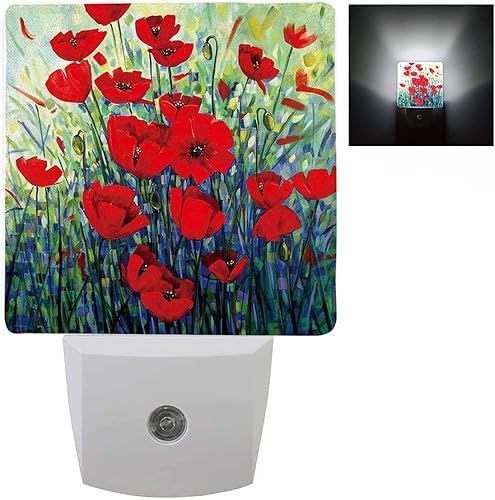 Miniatura 1 de Luz nocturna enchufable, lámpara LED con sensor automático, luces nocturnas para enchufar a la pared, pintura de amapola, elegante baño, dormitorio,