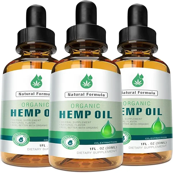 (3-Pack) Hemp Oil Drops High Potency - Natural for Pain Relief, Skin, Anxiety, Focus Calm - Organic C02 Extracted, Vegan, Non-GMO Tincture