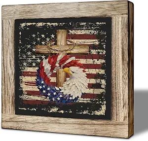 Patriotic Wooden Cross Eagle Decor - Rustic Faith Design, 5.9x5.9 Inch