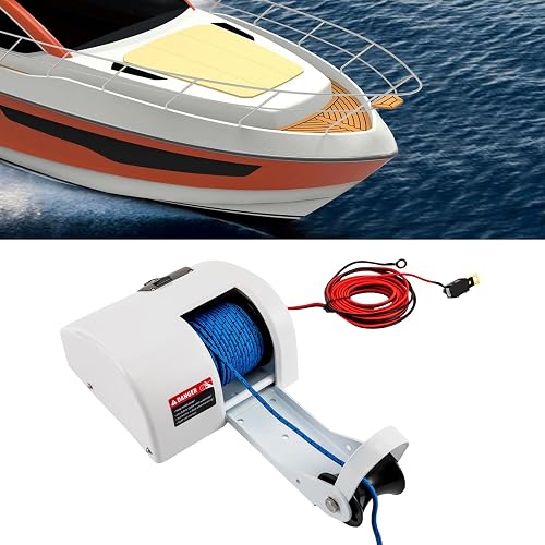 45 LBS Electric Anchor Winch for Boats 12V Marine Power Anchor Winch Saltwater Boat Pontoon Windlass Anchor Kit with Wireless Remote Control and 98FT Pre-Wound Anchor Rope