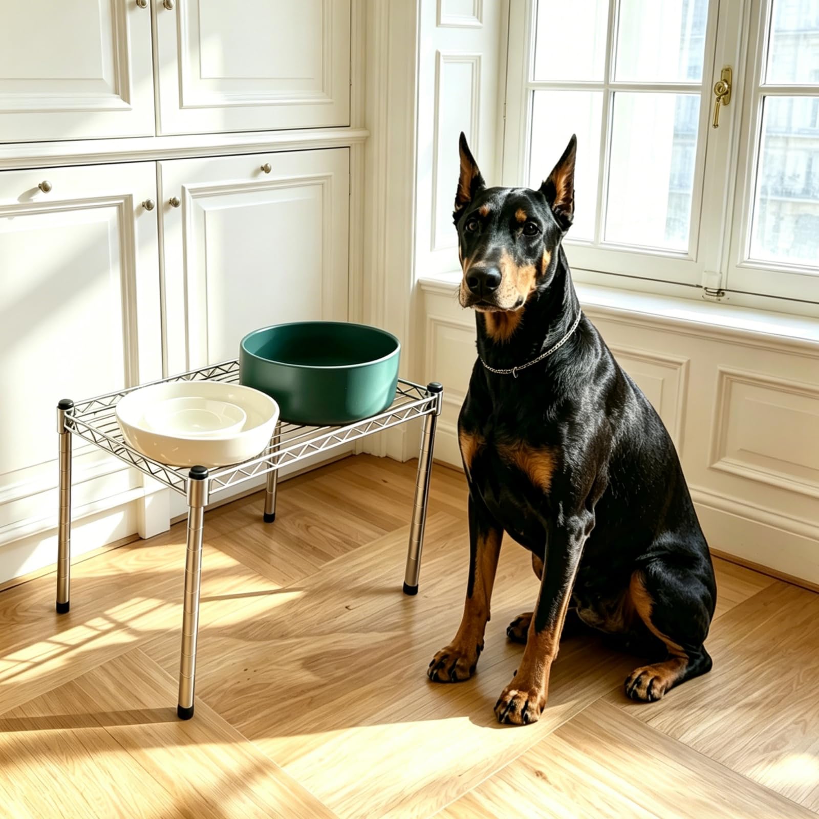 Lot de 2 gamelles surélevées en céramique pour chien de race moyenne, gamelle en céramique de 2 à 2,5 tasses avec support réglable surélevé de 17,8 cm de hauteur, bol d'alimentation lente pour réduire