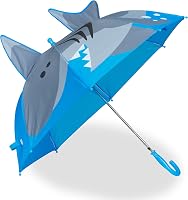 Umbrelă pentru copii Relaxdays cu motiv 3D de rechin, pentru băieți și fete, diametru 78 cm, umbrelă tip baston, albastru/gri 1