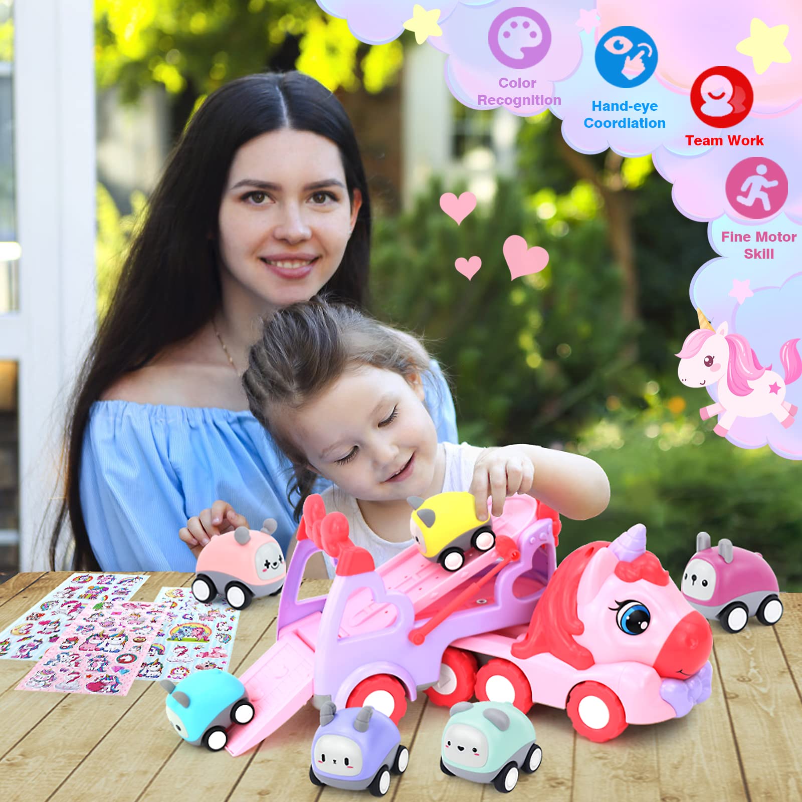 seveclotree Camion Macchinine per Bambini 2 anni,7 in 1 Camion Giocattolo con Suoni e Luci,Giocattolo Bambino 3 Anni Ragazzi Ragazze,6 Mini Auto Giocattolo, Regalo per Bambino 2 3 4 5 6 Anni……