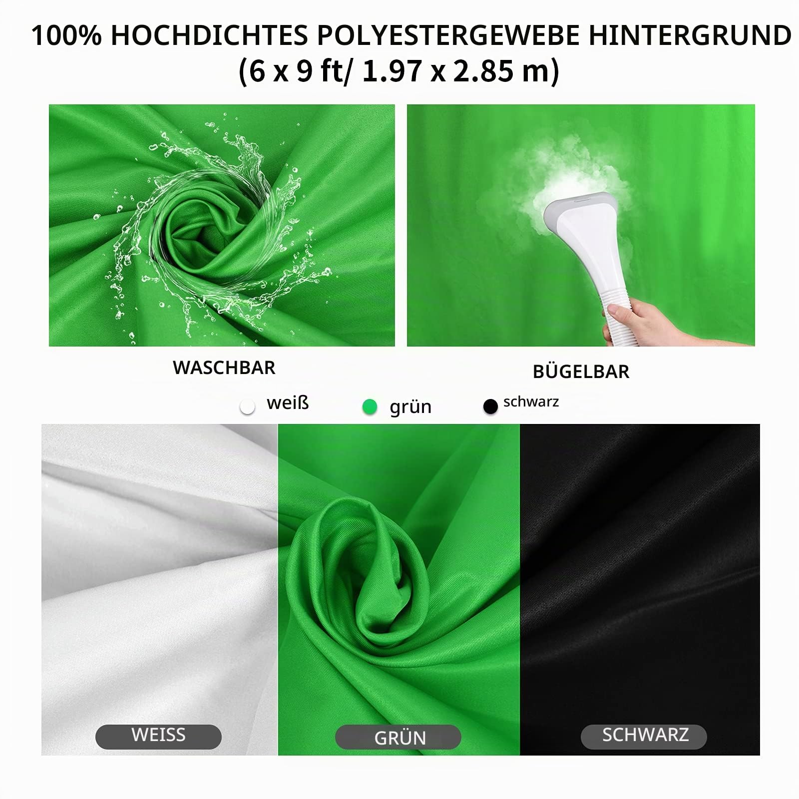 2.6 x 3 M Foto Hintergrund Ständer mit 3 Hintergrundtüchern | Verstellbarer Hintergrundsystem mit 4 Klammer, 2 Sandsack & Tragetasche für Innenfotografie und Videoaufnahme